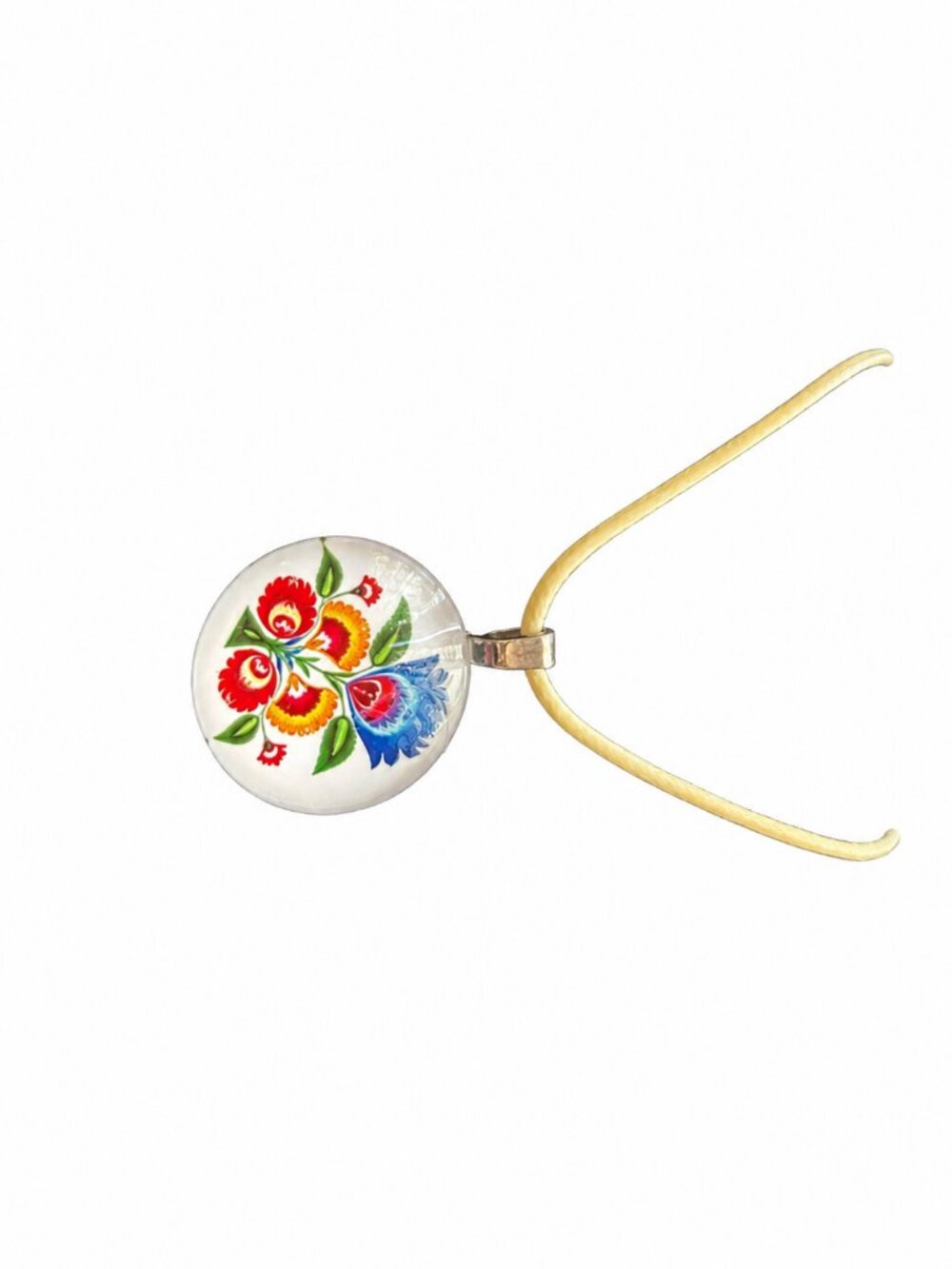 Handmade Floral Folk Art Pendant Necklace NWT OOAK Glass Cabochon